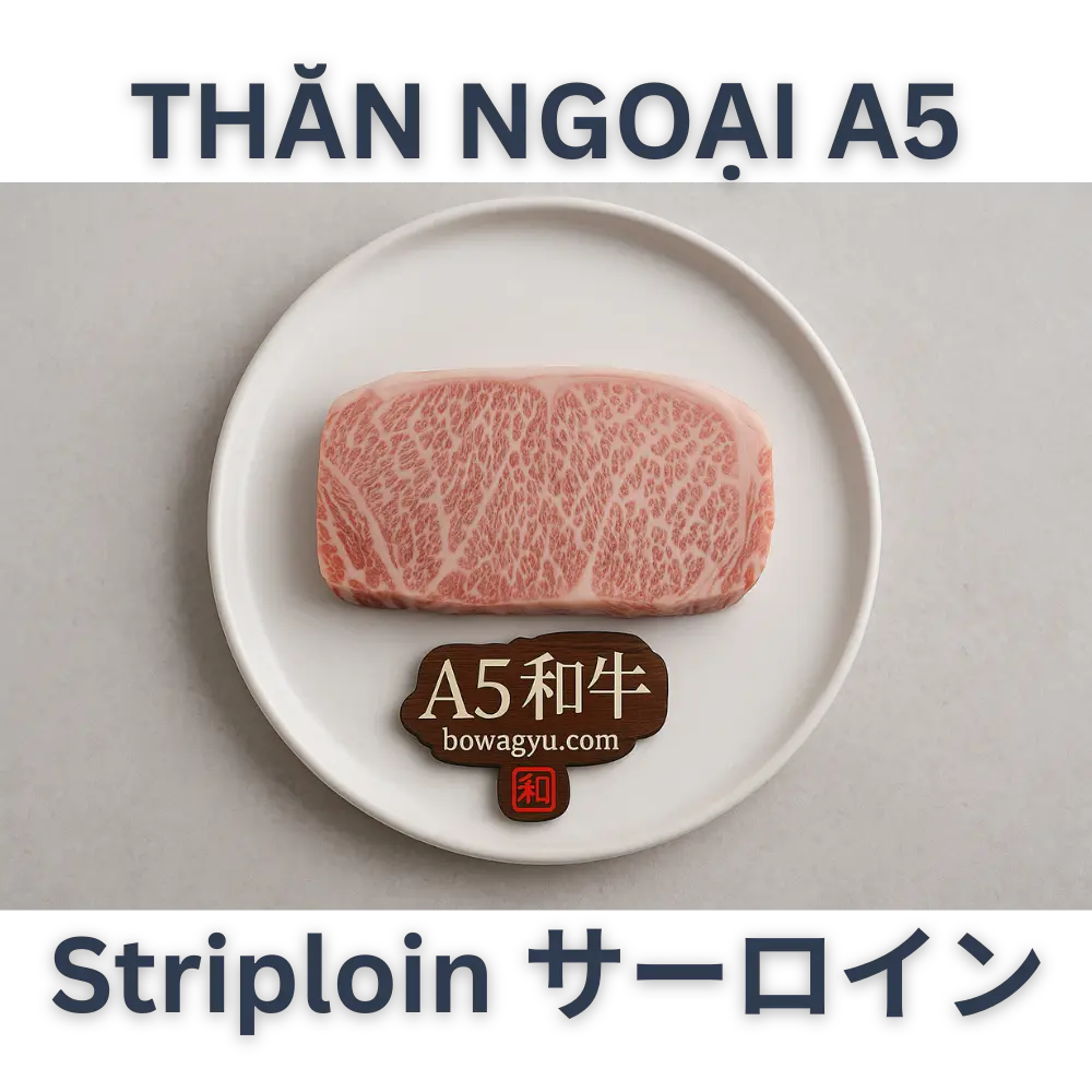 Thăn Ngoại Bò Wagyu A5 Nhật Bản (Striploin / Sāroin) – Hàng Đấu Giá Giới thiệu tổng quan về Thăn ngoại bò Nhật A5Trong thế giới thịt bò thượng hạng, Thăn ngoại bò Nhật A5 (hay còn gọi là Thăn ngoại Wagyu A5) chính là “ngôi vương” của giới ẩm thực. Đây là phần thịt thăn mềm mại, cẩm thạch rõ nét, tan ngay trong miệng – được xem là biểu tượng của sự xa xỉ, đẳng cấp và tinh tế trong ẩm thực Nhật Bản.