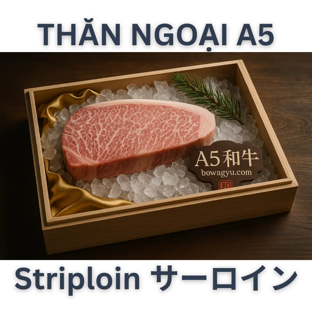 Thăn Ngoại Bò Wagyu A5 Nhật Bản (Striploin / Sāroin) – Hàng Đấu Giá Đừng bỏ lỡ cơ hội thưởng thức tuyệt phẩm “vị giác” này!Thăn ngoại bò Nhật A5 chính là lựa chọn hoàn hảo nếu bạn muốn nâng tầm trải nghiệm ẩm thực, chiêu đãi người thân hoặc thể hiện đẳng cấp trong các bữa tiệc. Đặt hàng ngay hôm nay để tận hưởng A5 Wagyu Striploin (Auction Grade) nhập khẩu chính hãng từ Kumamoto, Miyazaki và Kamichiku!