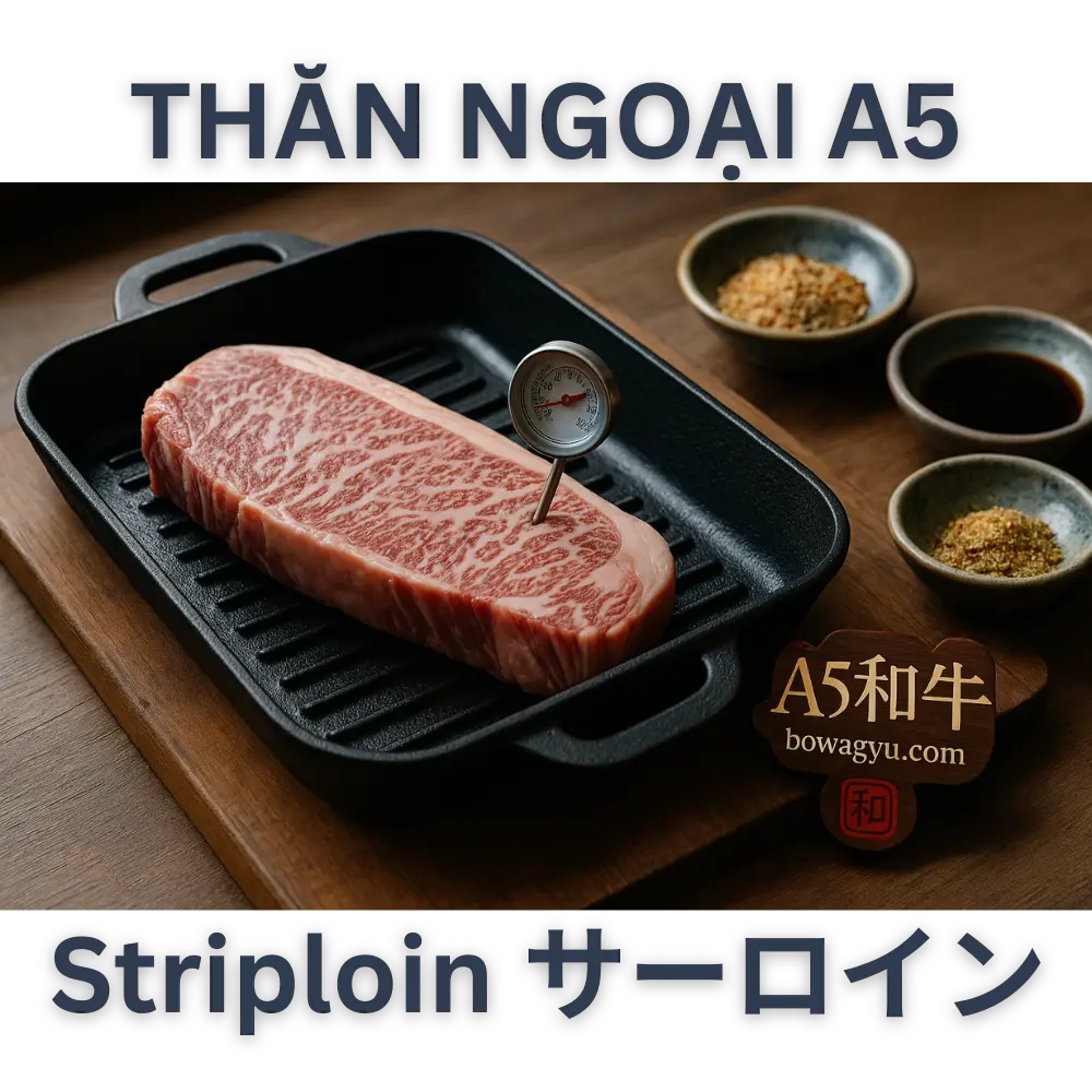 Thăn Ngoại Bò Wagyu A5 Nhật Bản (Striploin / Sāroin) – Hàng Đấu Giá Dinh dưỡng thịt bò Wagyu – Tăng cường năng lượng và hỗ trợ tim mạchThành phần dinh dưỡng Hàm lượng (trong 100g) Calo 285 kcal Chất đạm 19g Chất béo không bão hòa 15g Vitamin B12 2.5 mcg